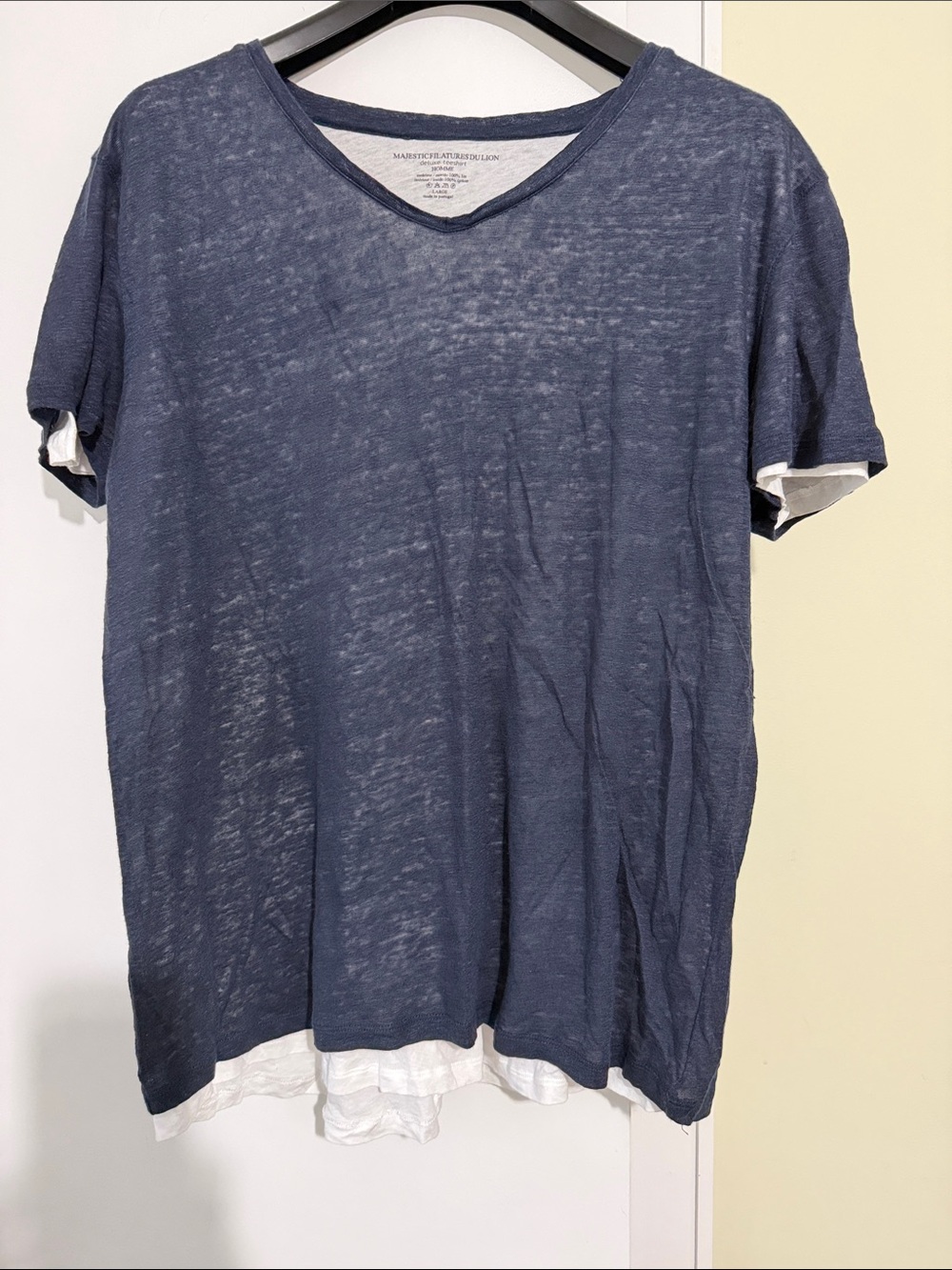 Majestic Filatures  Navy Layered V-Neck Shirt short sleeve L